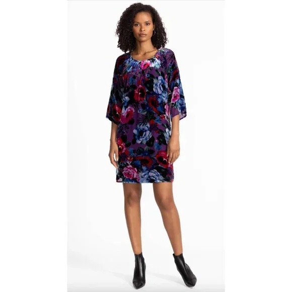 JADE Johnny Was $550 Hollis Mini Velvet Floral Dress Size Small